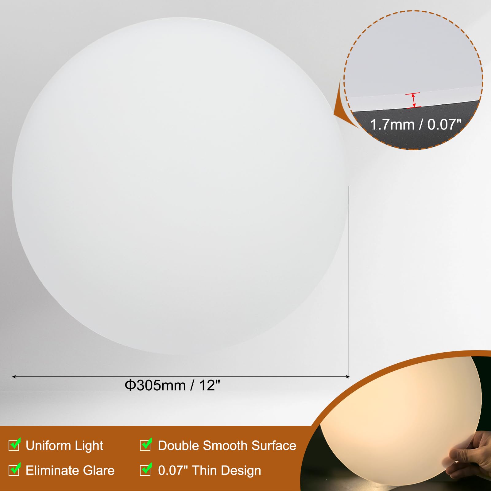 PATIKIL 305mm/12" Pantalla Difusora, Difusor de Luz para Lámpara Acrílico Hoja Difusora Redonda para Tambor Lámparas Pantallas Luces Colgantes, 1.7mm Grosor, Blanco Translúcido