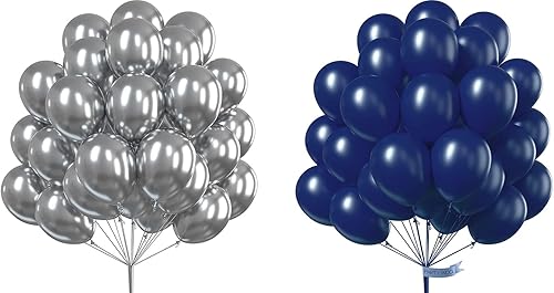 50 globos azules de 12 pulgadas y 50 globos plateados de 12 pulgadas
