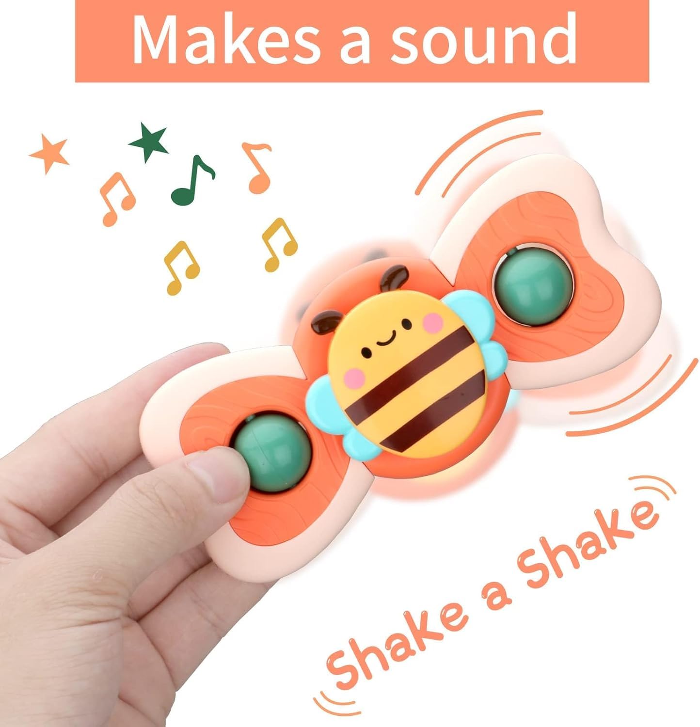 Cable World Baby Bath Toys for Kids - 3 PCS Big Size Silicon Suction Cup Bath Toy for Baby Boys Girls, Waterproof Suction Cup Top Rotating Montessori Learning Toy Sticks to Smooth Surface Big Size 4