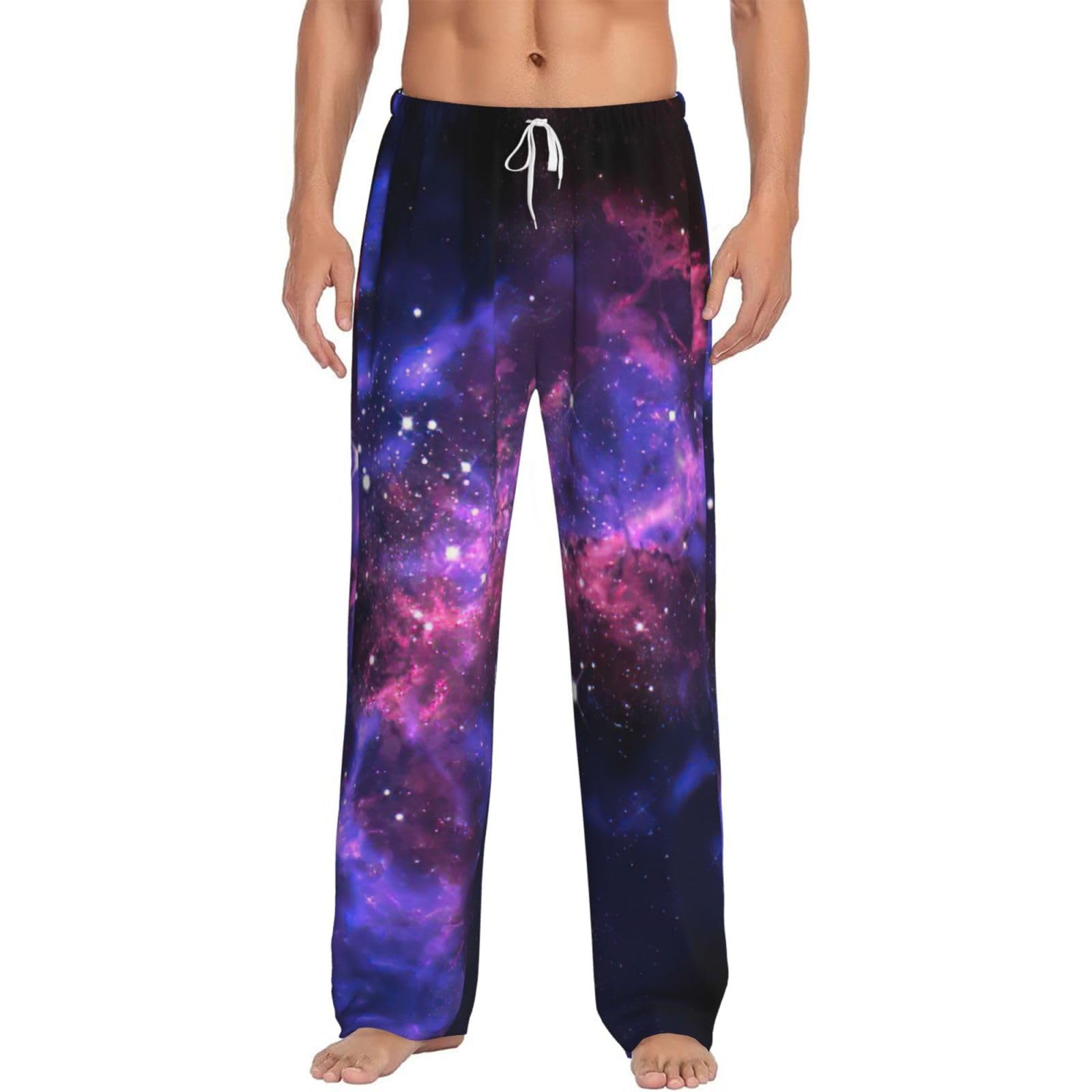 Viiuhvjbj Men's White Universe Galaxy Star Space Print Pajama Pants Lounge Trousers Pyjama Bottoms Comfy Nightwear Adult Loungewear