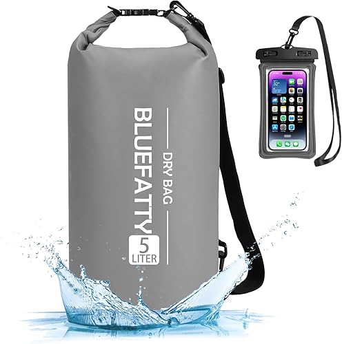 Bolsa seca impermeable flotante Dry Sack Mochila seca enrollable para kayak, rafting, canotaje, SUP, pesca con funda impermeable IPX8, gris, 5L