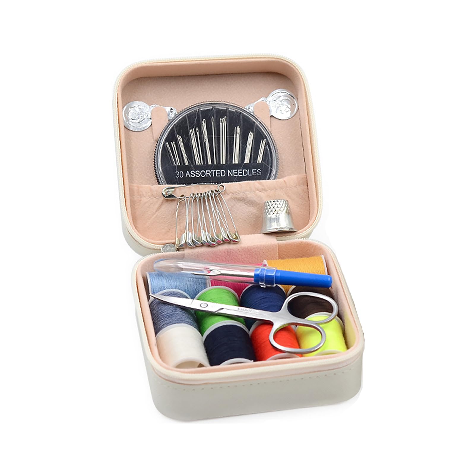 Incauca Travel Sewing Kit for Adults Beginners, Portable Mini Sew Kit Leather Box with Thimbles, Needle and Thread, Basic Hand Home Starter Sewing Supplies Accessories for Emergency Mending, White
