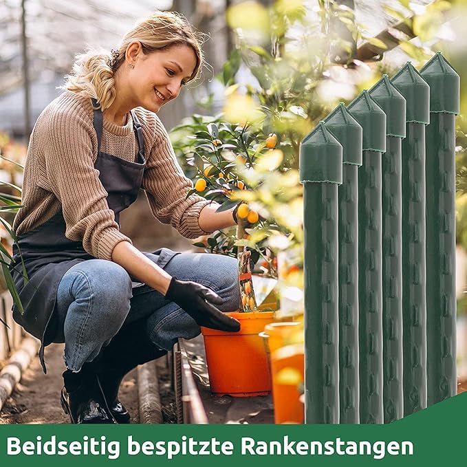 Suinga Lot de 50 Tuteur en Bambou plastifié 150 cm, 12-14 mm, Tubes en Bambou pour Plantes et Arbres, Baguettes de Bambou, Canne de Bambou