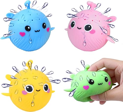 Miniatura 7 de uvitaya - 4 bolas de agua de pez globo, juguetes sensoriales para aliviar el estrés flotantes, juguetes de piscina para niños, bolas de agua para