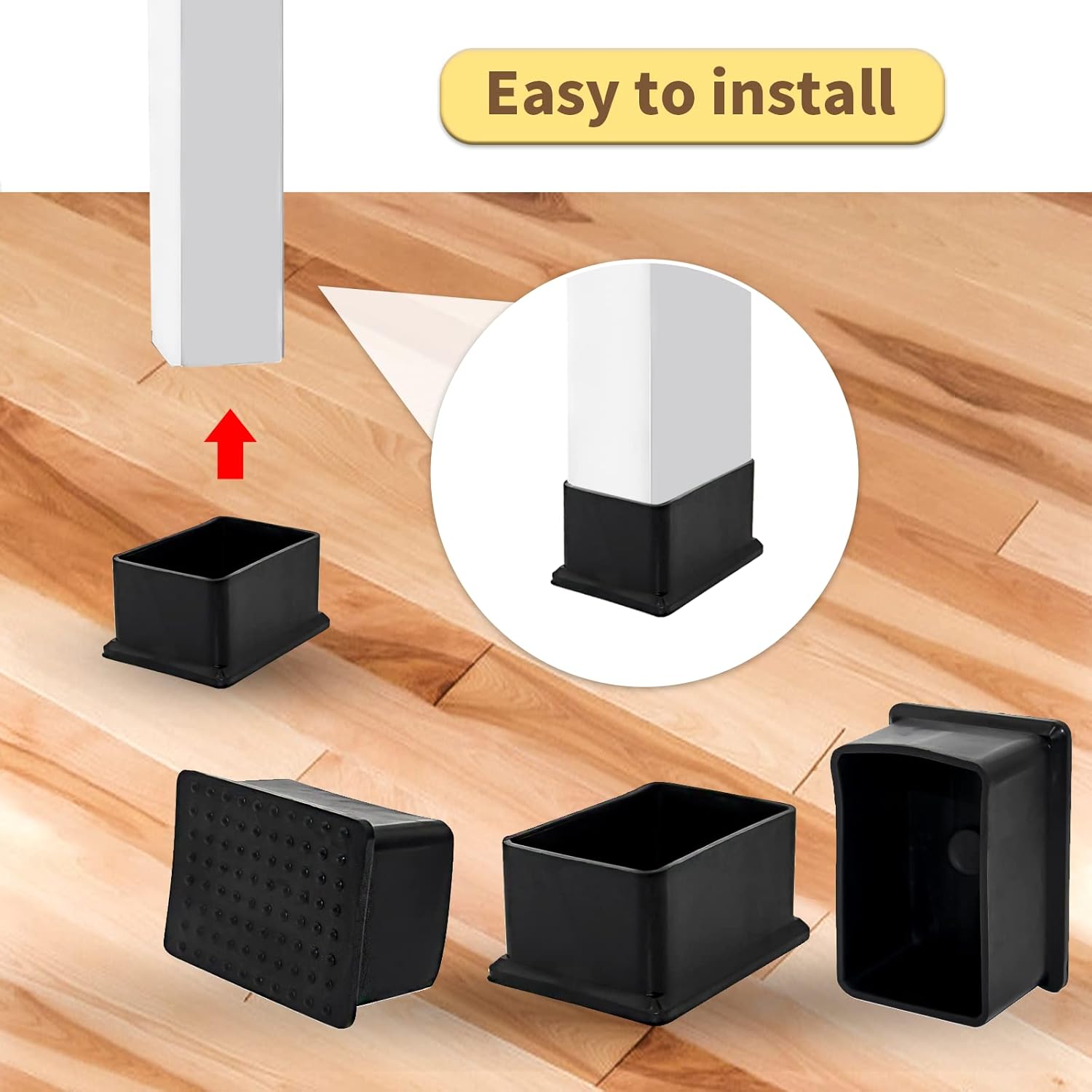 Chair Leg Protectors, 8Pcs Rectangle Chair Leg Caps Non-Marking Anti-Skid PVC Chair Leg Floor Protectors Furniture Table Covers 1-9/16" x 2-3/8", 40mm x 60mm