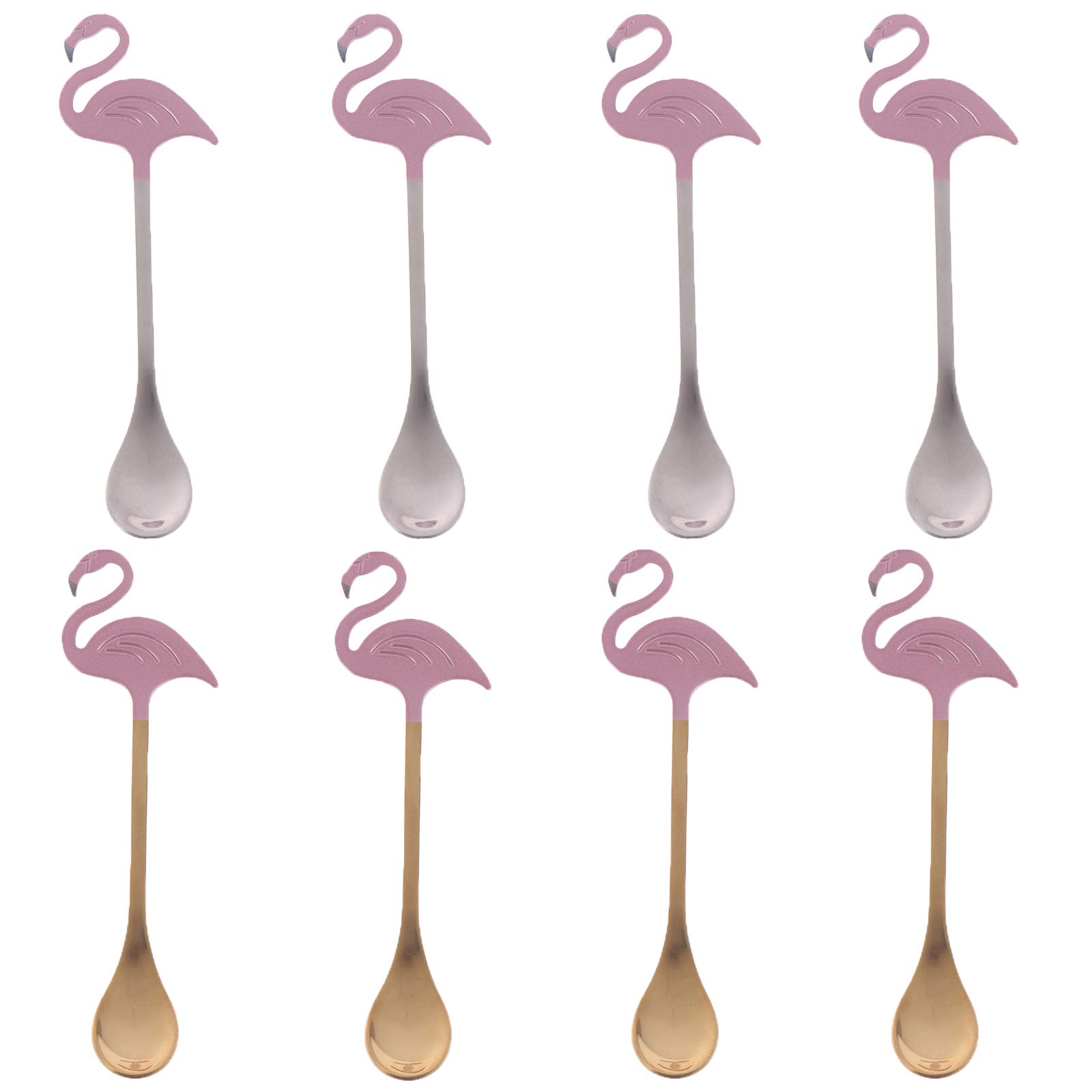 MISAZ 8 Pieces Stainless Steel Spoon, Creative Cute Flamingo Long Handle Stirring Spoons, Coffee/Tea/Dessert Mixing Spoon, Kitchen Gadget for Drinking/Eating/Stirring