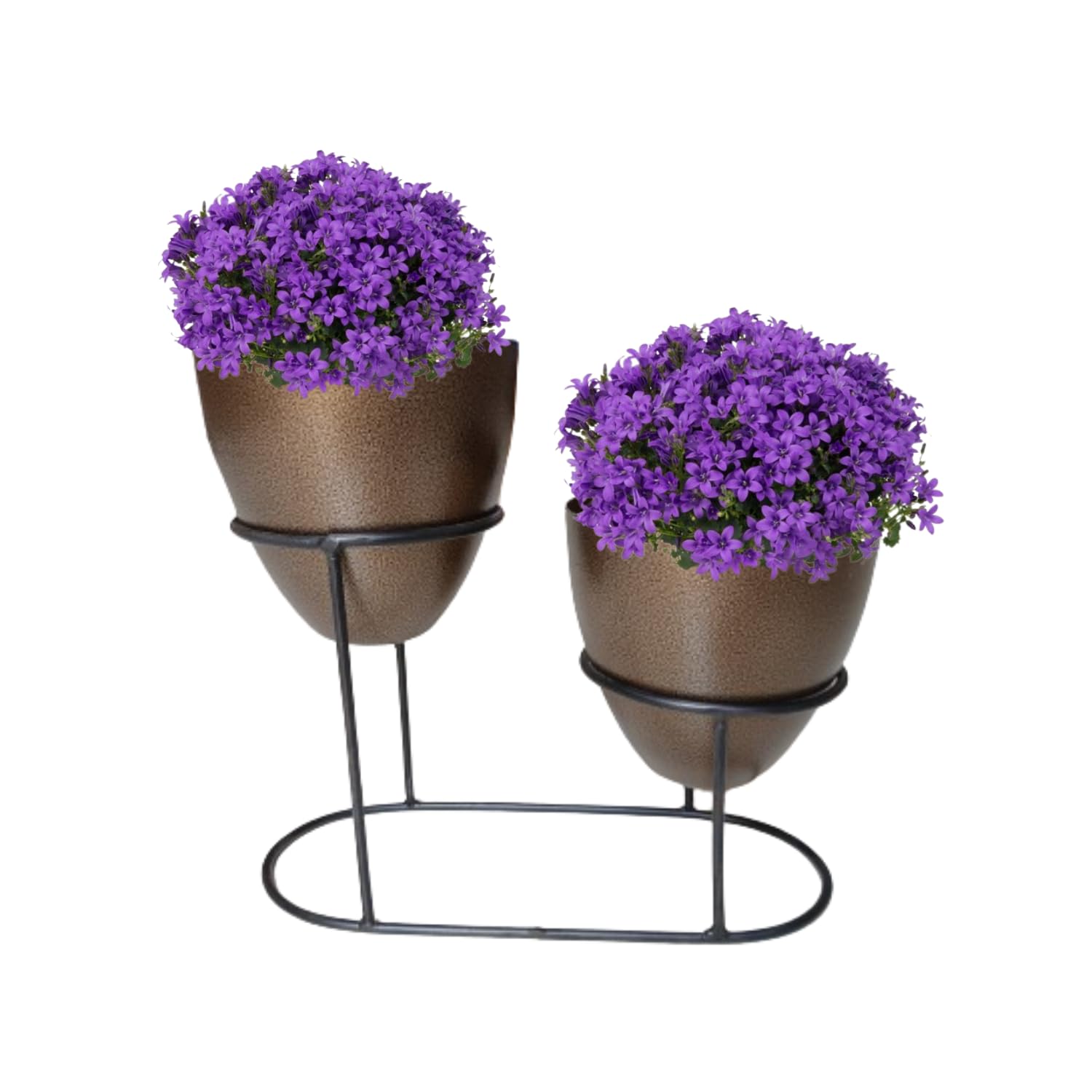 CRAFTWIZARDS II Tabletop 2 Tier Tuscan Style Small Flower Pot II Display Plant Stand with Pot for Office Desk, Garden, Indoor Outdoor Corner Shelf Rack (Black Stand + Antique Gold Pot)