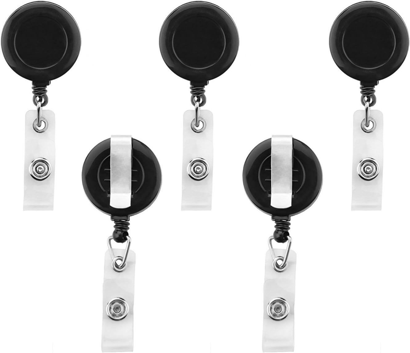 Retractable Badge Holder in Black by Ashford Hill, ID Security Card Clip On Holders (Pack of 5)