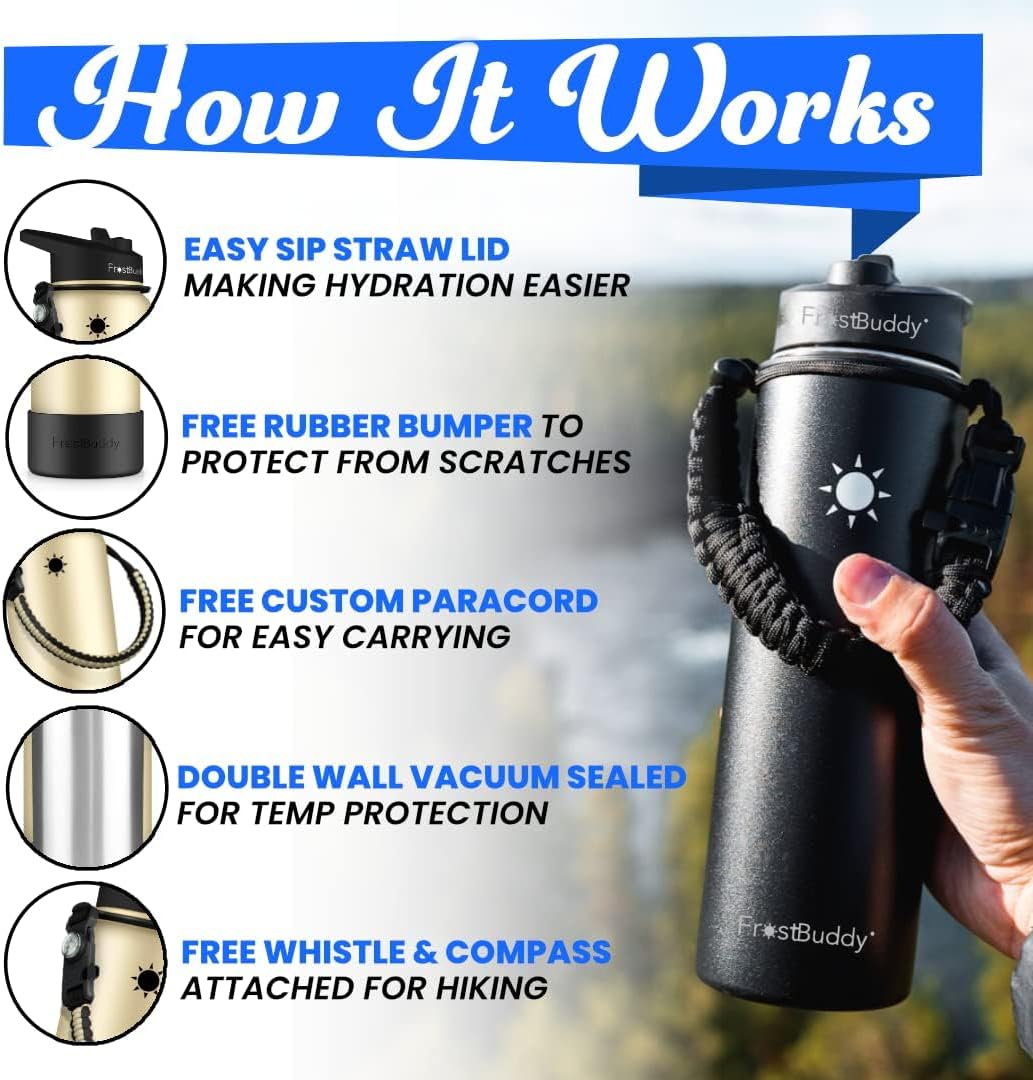 Frost Buddy 12oz Insulated Water Bottle with Straw, Lid & Paracord Handle | 24-Hour Cold | Leak Free | Stainless Steel for Traveling, Sports & Errands - Image 6