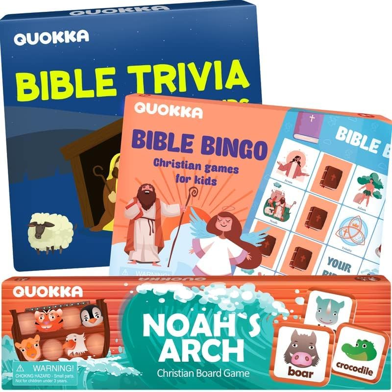 Image of QUOKKA Bible Trivia Games for Kids 4-6 - Bingo Game, Noah's Ark Toy, Trivia Cards for Kid Ages 4-8 - Cooperative Card Gifts, Family Quiz Game for Boys and Girls