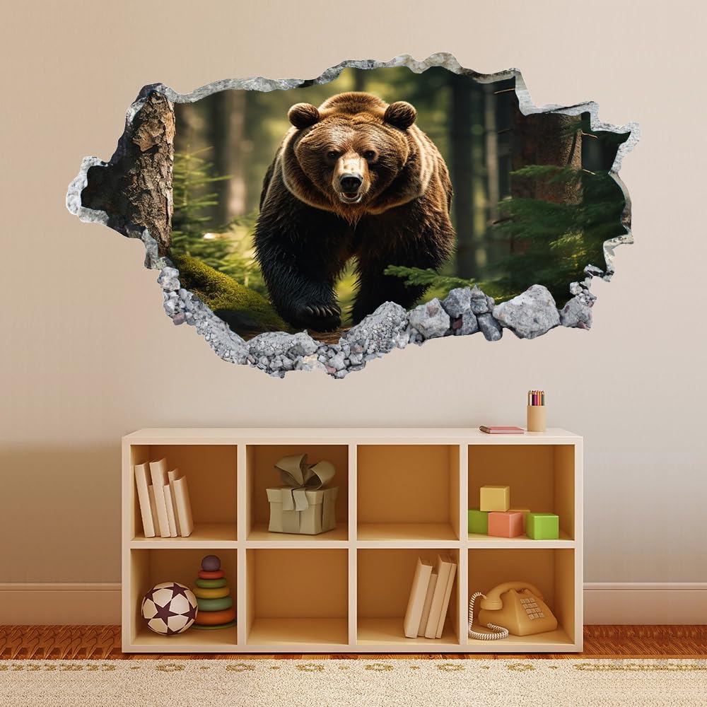 3D Wandtattoo Wanddurchbruch, Tragen Durchbruch Wandaufkleber für Kinderzimmer, sticker für Wohnzimmer, Waldtiere Wandsticker, Wandbild Junge Mädchen Schlafzimmer