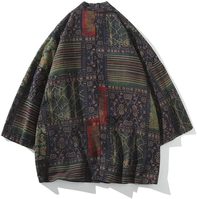 Summer Print Men Cotton Linen Cardigan Blouse Asian Clothes Harajuku Japanese Kimono