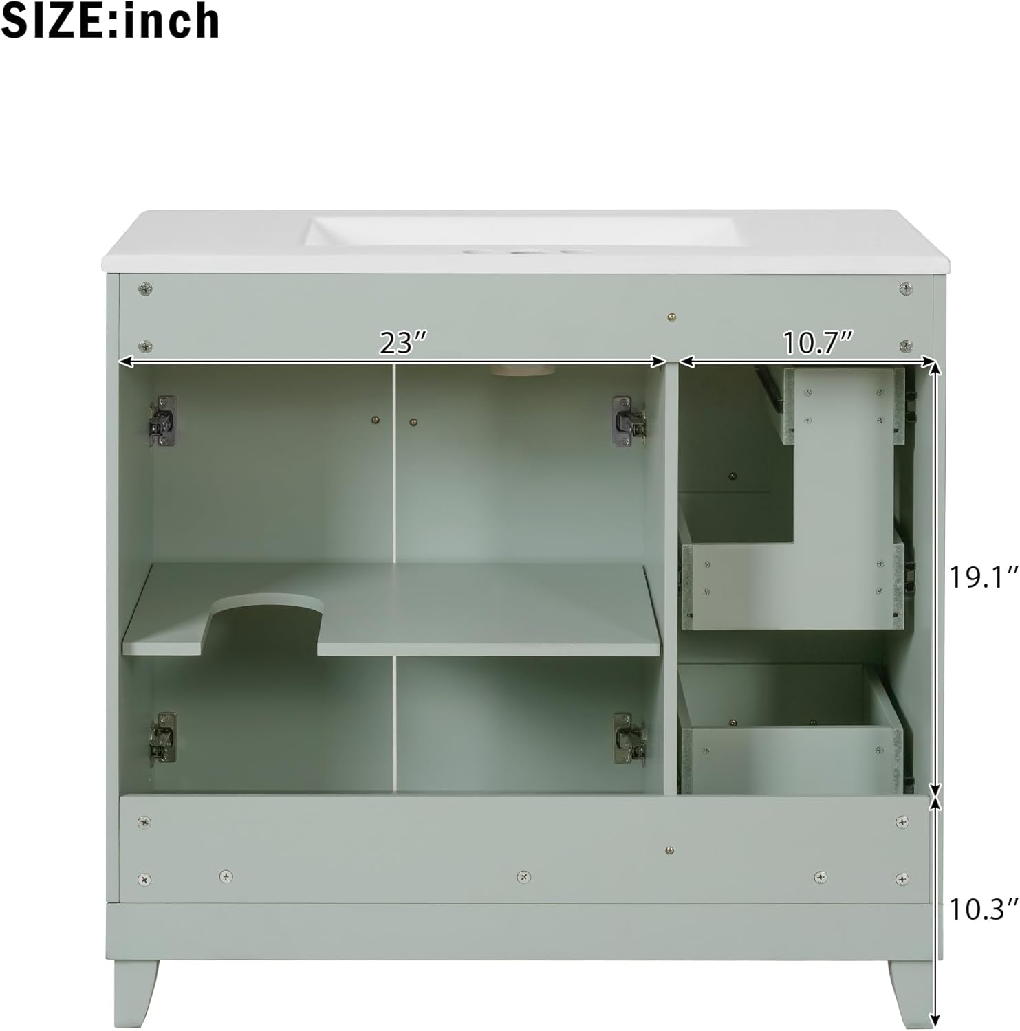 36" Bathroom Vanity with Ceramic Sink, Standard and Double-Layer Drawers, Soft Close Doors, Adjustable Shelves, Modern Storage Cabinet for Small and Medium Bathrooms, Green