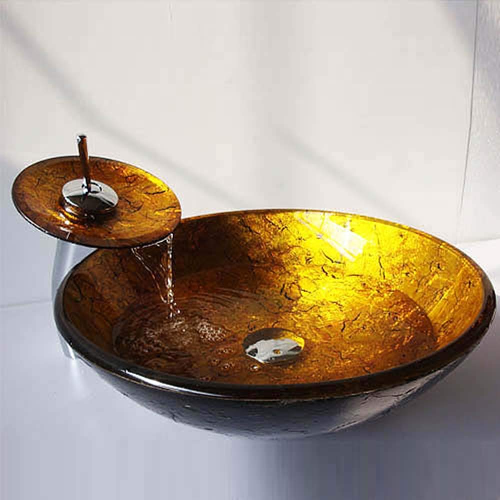 YardMonet Waschtisch-Wasserfallarmatur In Gebürstetem Gold - 304 Edelstahl, Einhebel, Für Schiffsbecken