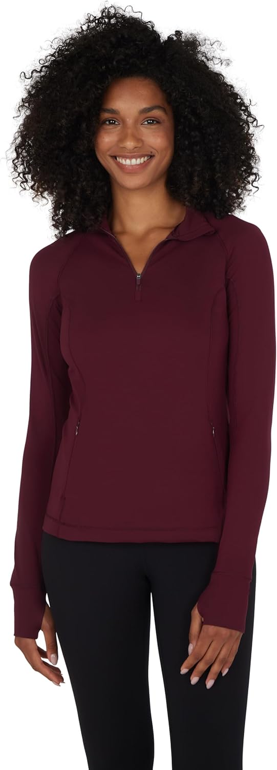 Yogalicious Half Zip Lightweight Workout Long Sleeve Athletic Jacket with Front Pockets and Thumbholes