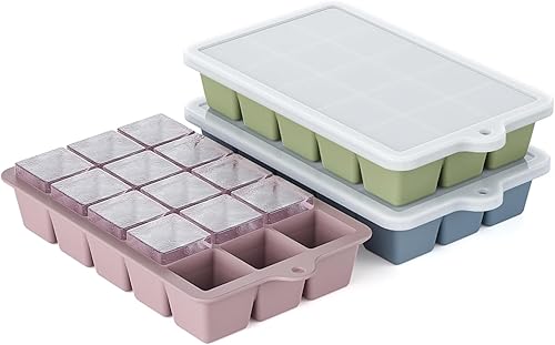 Miniatura 14 de Bandeja de silicona para cubitos de hielo, paquete de 3 moldes para cubitos de hielo, bandejas de hielo para congelador con tapa para whisky, comida