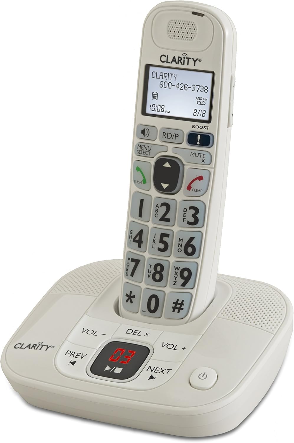Clarity Phone D712, DECT 6.0 Cordless Landline Phone with Answering Machine, Big Button Amplified Phone, 30dB Sound Boost, T-Coil Hearing Aid Compatible