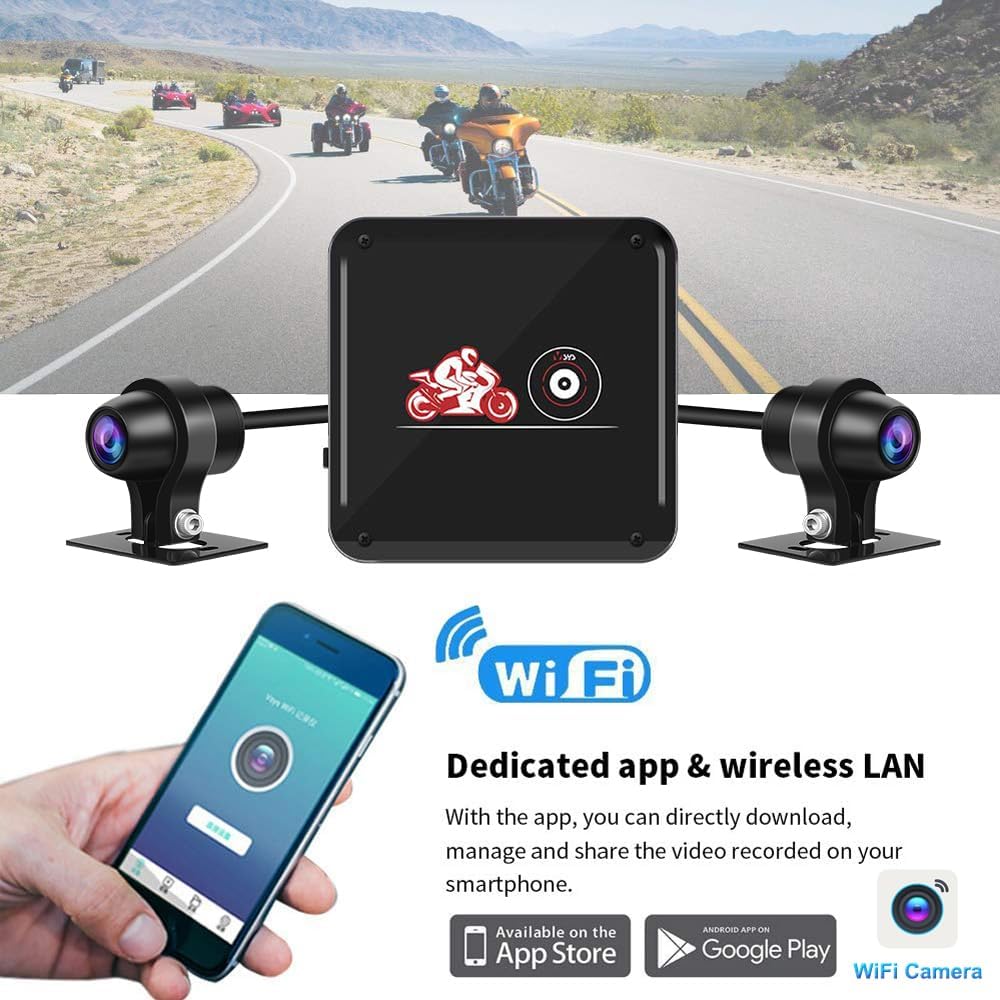VSYSTO Dash Cam per Moto senza Schermo, Doppio 1080P Impermeabile per Moto, Anteriore e Posteriore, DVR per Sport Antinfortunistici per Moto, Visione Notturna G-Sensor Loop Recording - Immagine 4