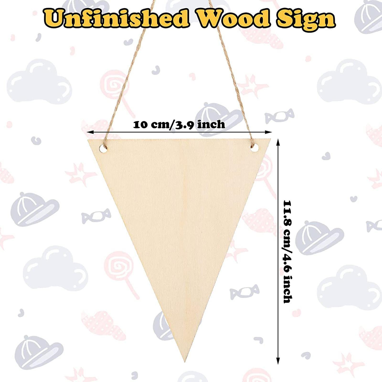 Juego de 5 banderines triangulares de madera para guirnalda, 20 unidades