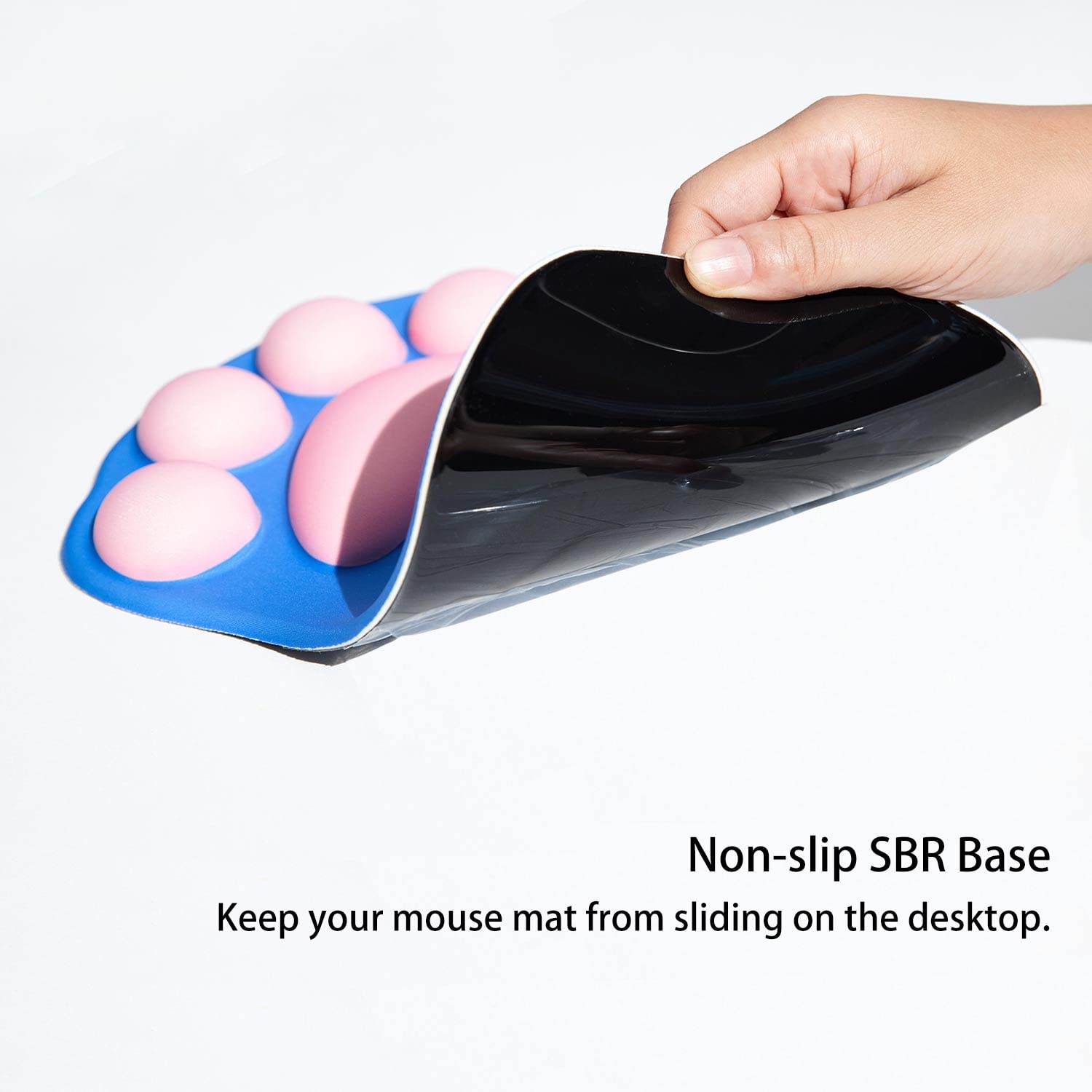 Tappetino Mouse con Poggiapolsi, Mouse Pad Ergonomico, Tappetino per Mouse con Zampa di Gatto Carino, in Morbido Silicone, Base Antiscivolo, per casa/ufficio/gioco, Blu e Rosa