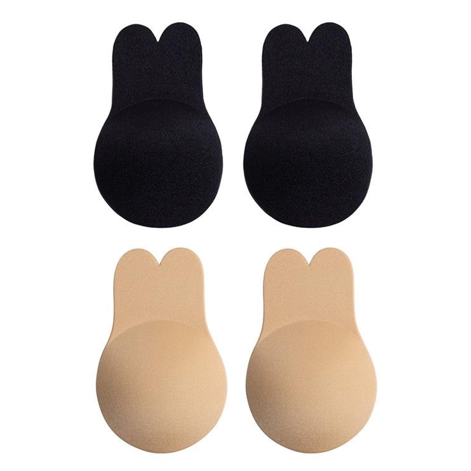 Meiyea 2 Pairs Invisible Rabbit Ear Bras - Reusable Adhesive Push up Nipple Covers, Strapless Silicone Bra Cups for Camisoles, Backless Dresses, Wedding Gowns & Daily Wear - L