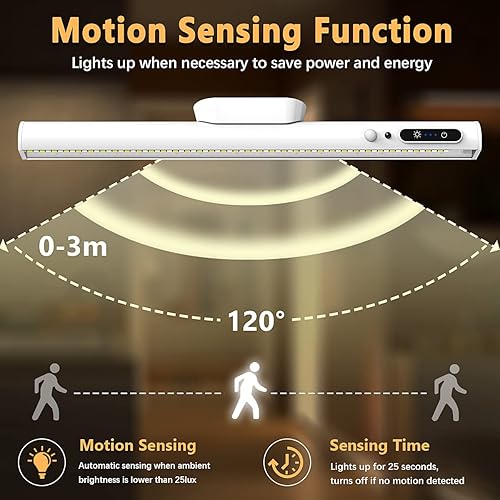 Miniatura 4 de Hapfish Barra de luz LED con sensor de movimiento para interiores, iluminación recargable para debajo del gabinete, inalámbrica, funciona con pilas,