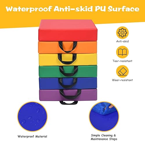 Miniatura 5 de Costzon 6 cojines de suelo de 15 pulgadas para niños, 3 pulgadas de grosor, impermeables, asientos suaves y flexibles con asa para aula, hogar,