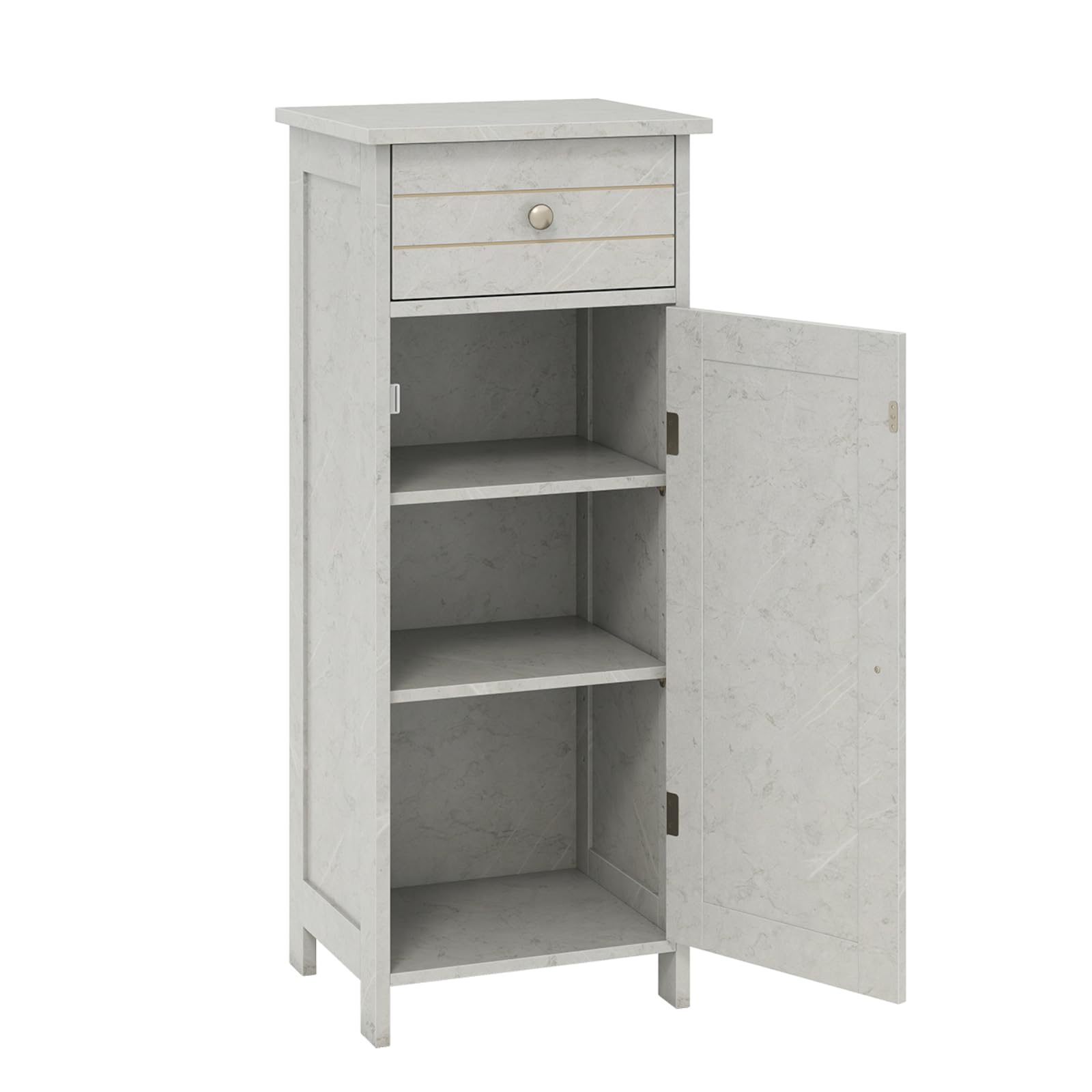 CASART Bathroom Storage Cabinet, Single Door Floor Standing Cupboard with Drawer & Adjustable Shelf, Wooden Display Sideboard Unit for Living Room Toilet Bedroom (Cement Grey)