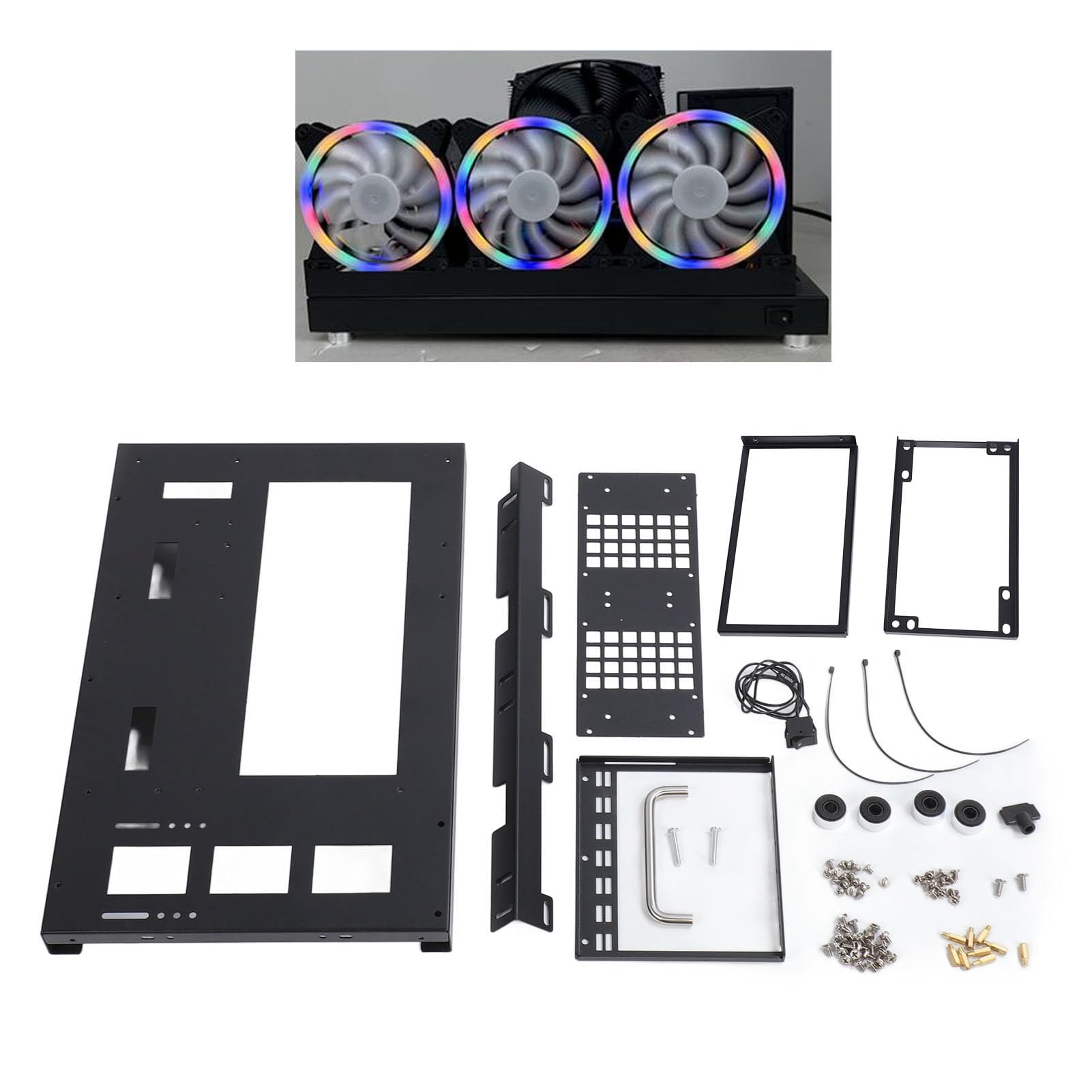 Socobeta Potente Placa de Acero de Refrigeración ATX M ATX ITX, Carcasa para PC para Juegos, Marco Abierto con Asa para Entusiastas de la Tecnología y Jugadores