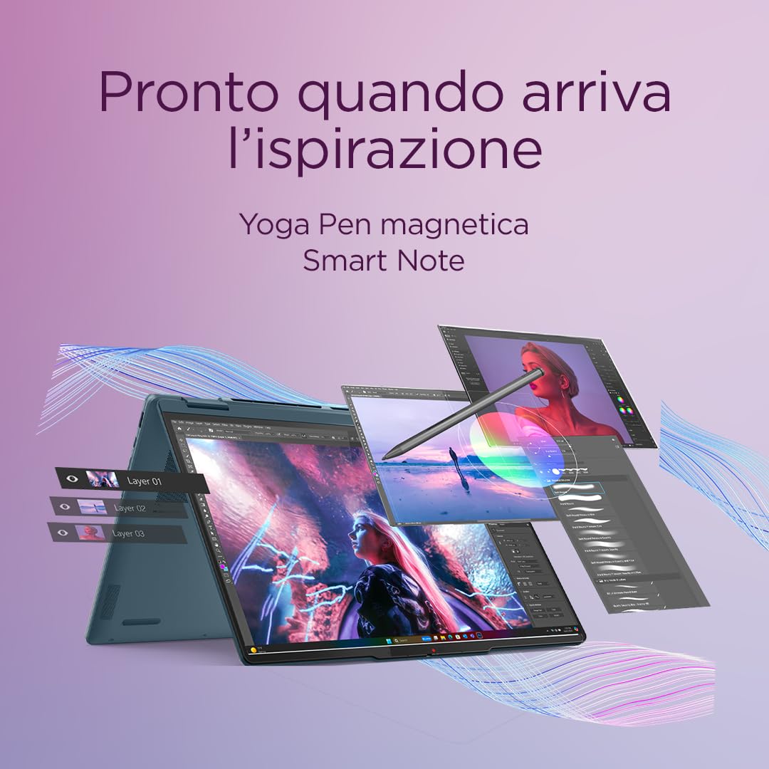 Lenovo Yoga 7 (2 in 1) Notebook Copilot+ PC Convertibile Touch 14” OLED WUXGA (1920x1200), AMD Ryzen AI 7 350, RAM 16 GB, 512 GB, 60 Hz, Windows 11 Home, WiFi 7 - Tidal Teal