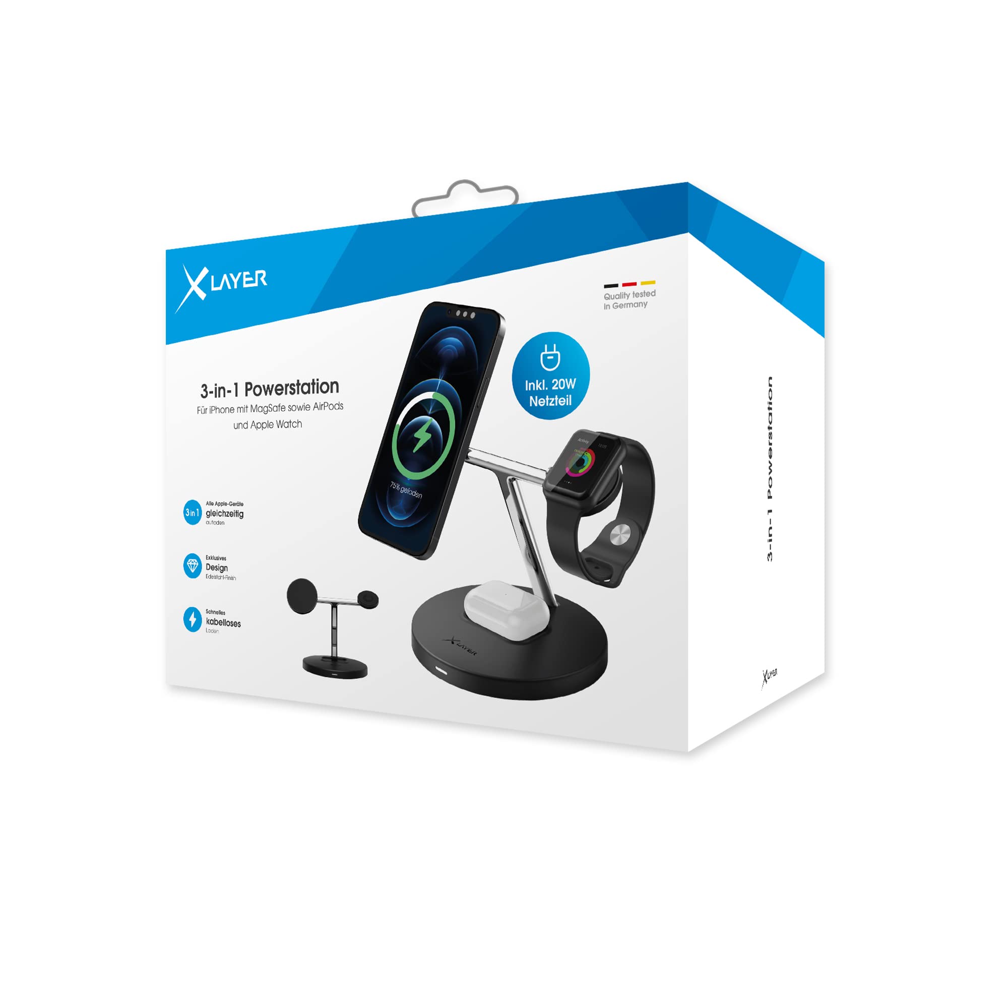 XLayer Stacja zasilania 3 w 1, bezprzewodowe ładowanie, iPhone/AirPods/Apple Watch, czarny