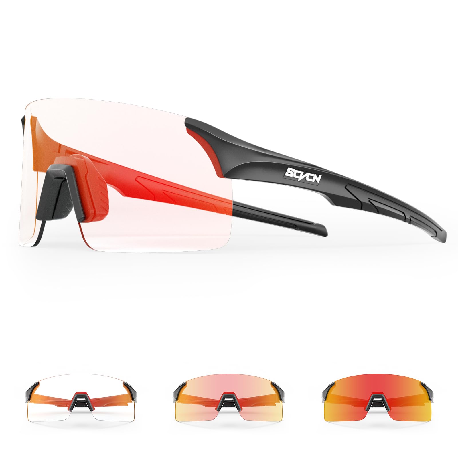 SCVCN Photochrome Radsportbrille für Damen und Herren - UV400 Schutz & Outdoorsports S142-PH