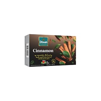 Dilmah Cinnamon Black Tea 20 Tea Bags | Fun Flavored Ceylon Tea, Warm Spiced Aroma, Medium Caffeine, Ceylon cinnamon tea bags