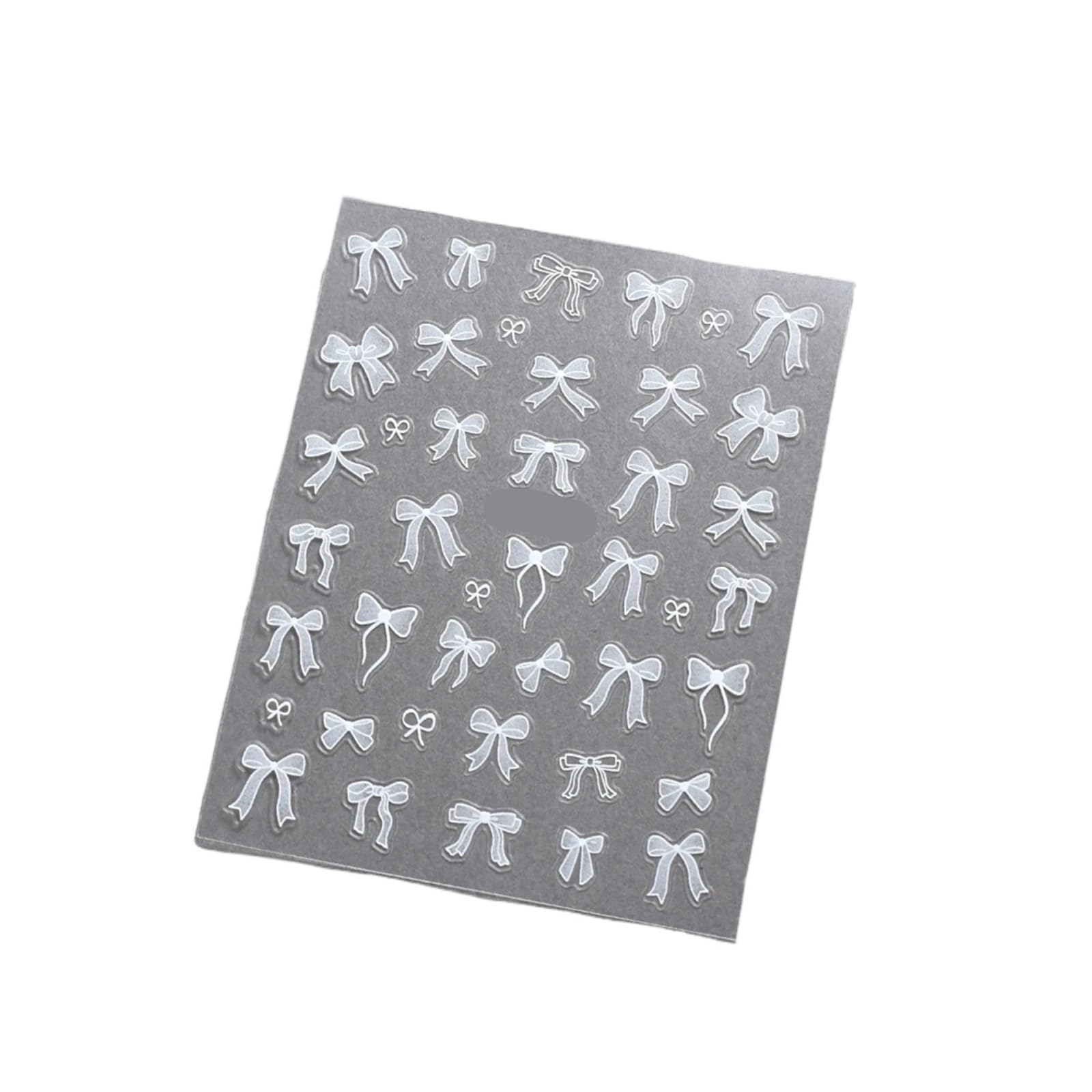 3pcs 3D Bowknot Nail Stickers - Self-Adhesive White Ribbon Nail Art Decals for Manicures(Color1)
