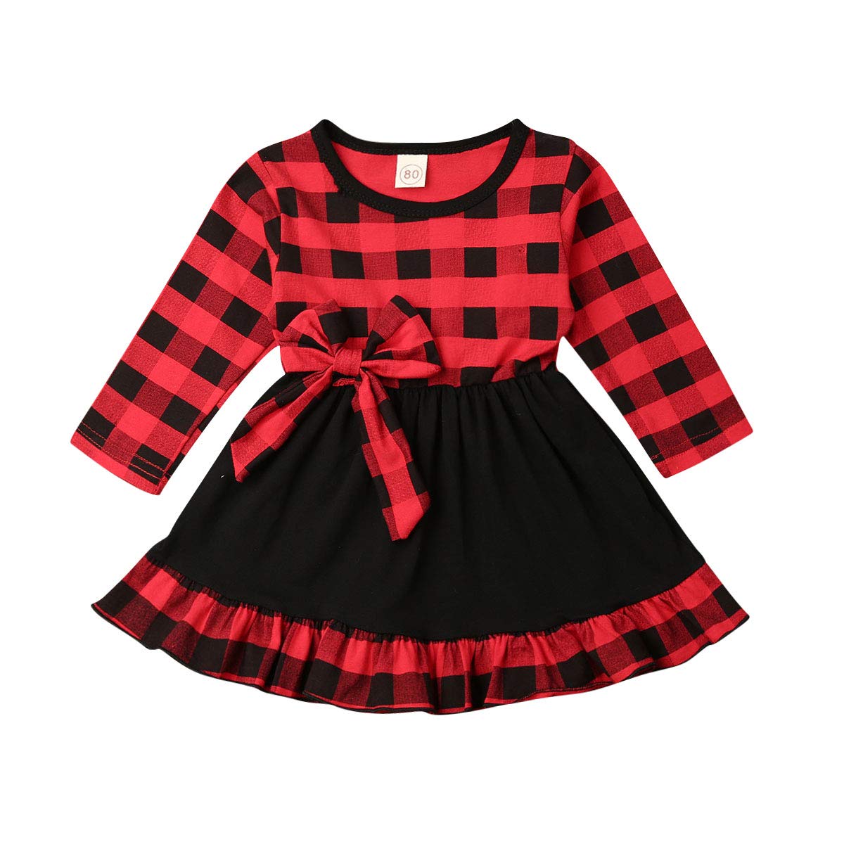 Fashion Kids Toddler Baby Girl Christmas Dress Long Sleeve Plaid Romper Dress with Zipper (Black Dress, 1-2 Years)