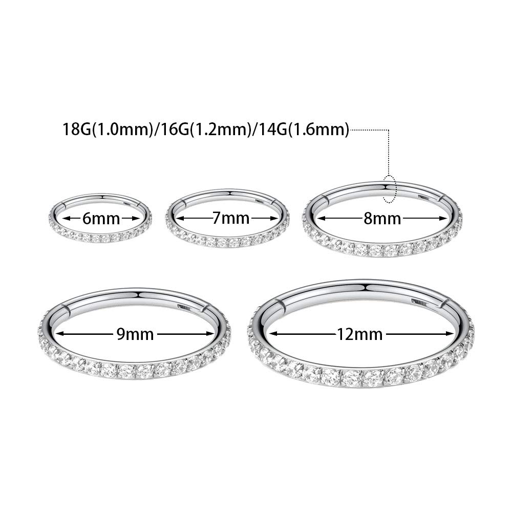 hengkaixuan CZ/Opal Nose Rings Conch Jewellery Septum Clicker 316L Surgical Steel Segment Ring Helix Cartilage Earrings Hoop Daith Tragus Rook Piercing Jewellery — view 2