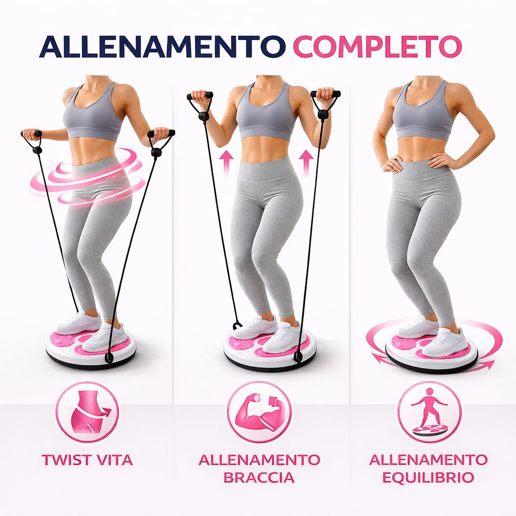 Twist Board con Fune di Trazione – Disco Rotante Fitness Dimagrante 28 cm, Pedana Twist Allenamento Casa Donna, Cuscino Equilibrio Antiscivolo con Massaggio Plantare, Attrezzo Pilates e Tonificazione