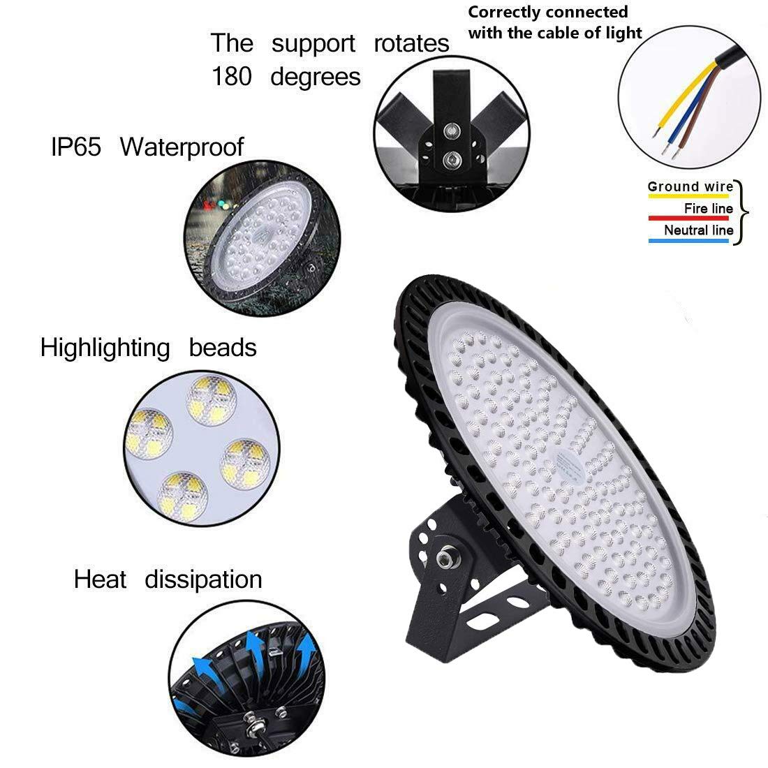 500W LED High Bay Light lamp Factory Warehouse Industrial Lighting 40000 Lumen 6000-6500K IP65 Warehouse LED Lights- Commercial — view 2