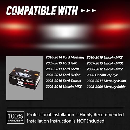 Miniatura 7 de Par de luces LED para matrícula compatibles con Mustang 10-14  09-19 Flex  08-11 Focus06-12 Fusion, 8T5Z-13550-B 6E5Z-13550-A, NVL-LPL-012