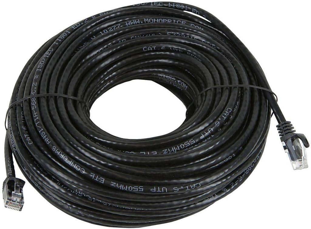 Monoprice Cat5e Ethernet Patch Cable - Snagless RJ45, Stranded, 350Mhz, UTP, 24AWG, 100 Feet, Black - Flexboot Series