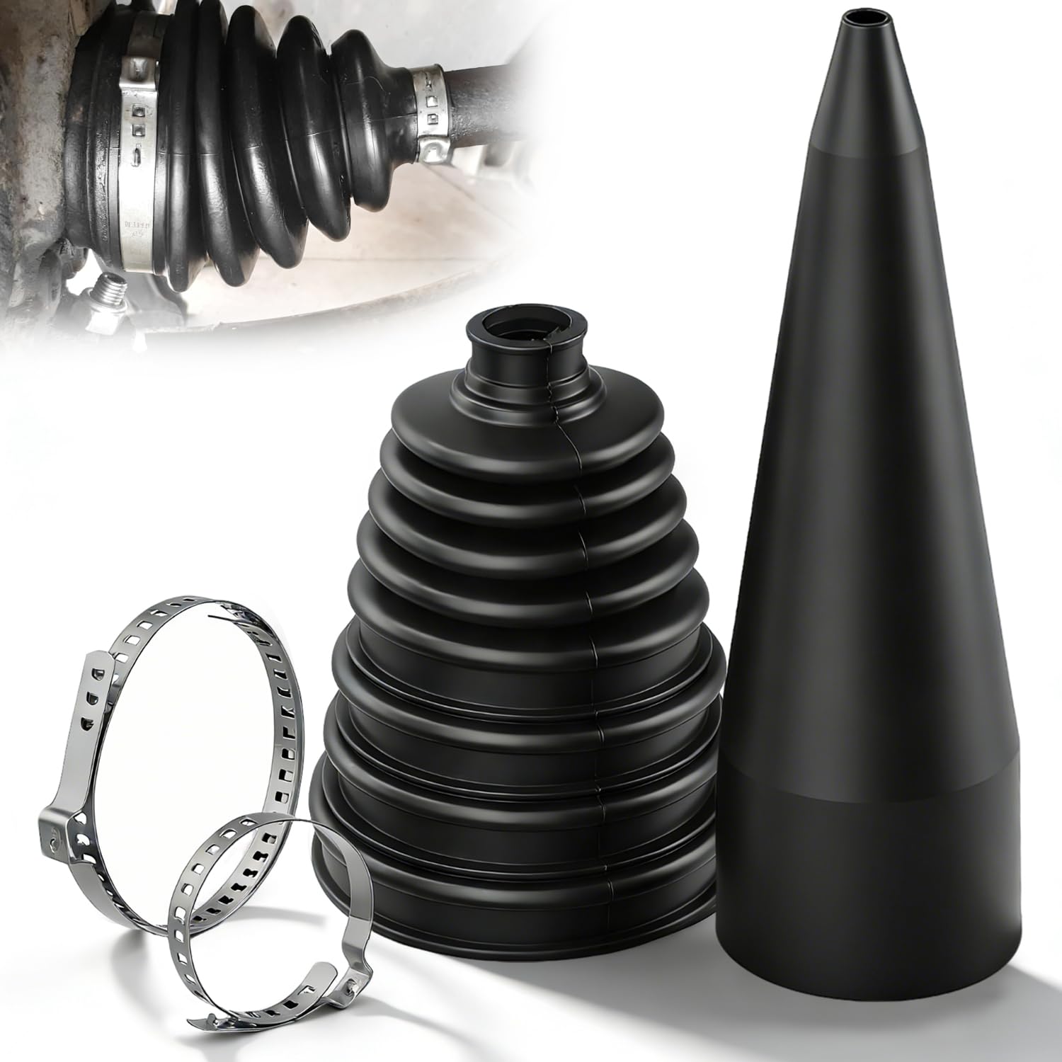 Soufflet de Cardan Universel Cache-poussière pour Joint Homocinétique avec Collier de Serrage Inox Cone Soufflet Cardan Avant Droit Adapté à la Plupart des Opérations d'Entretien Automobile