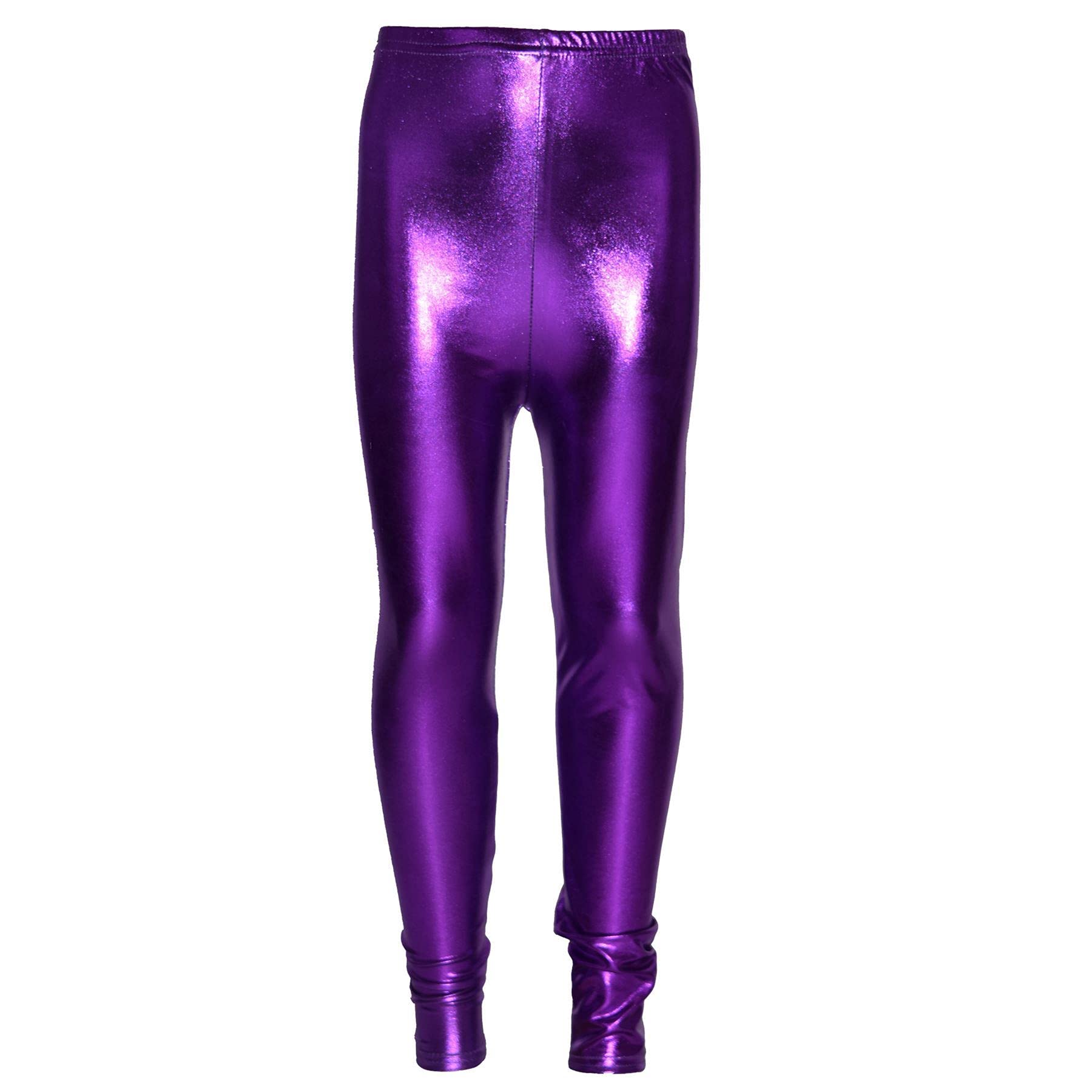 A2Z 4 Kids Girls Leggings Metallic Shiny Disco Fashion - Metalic Legging Purple 11-12
