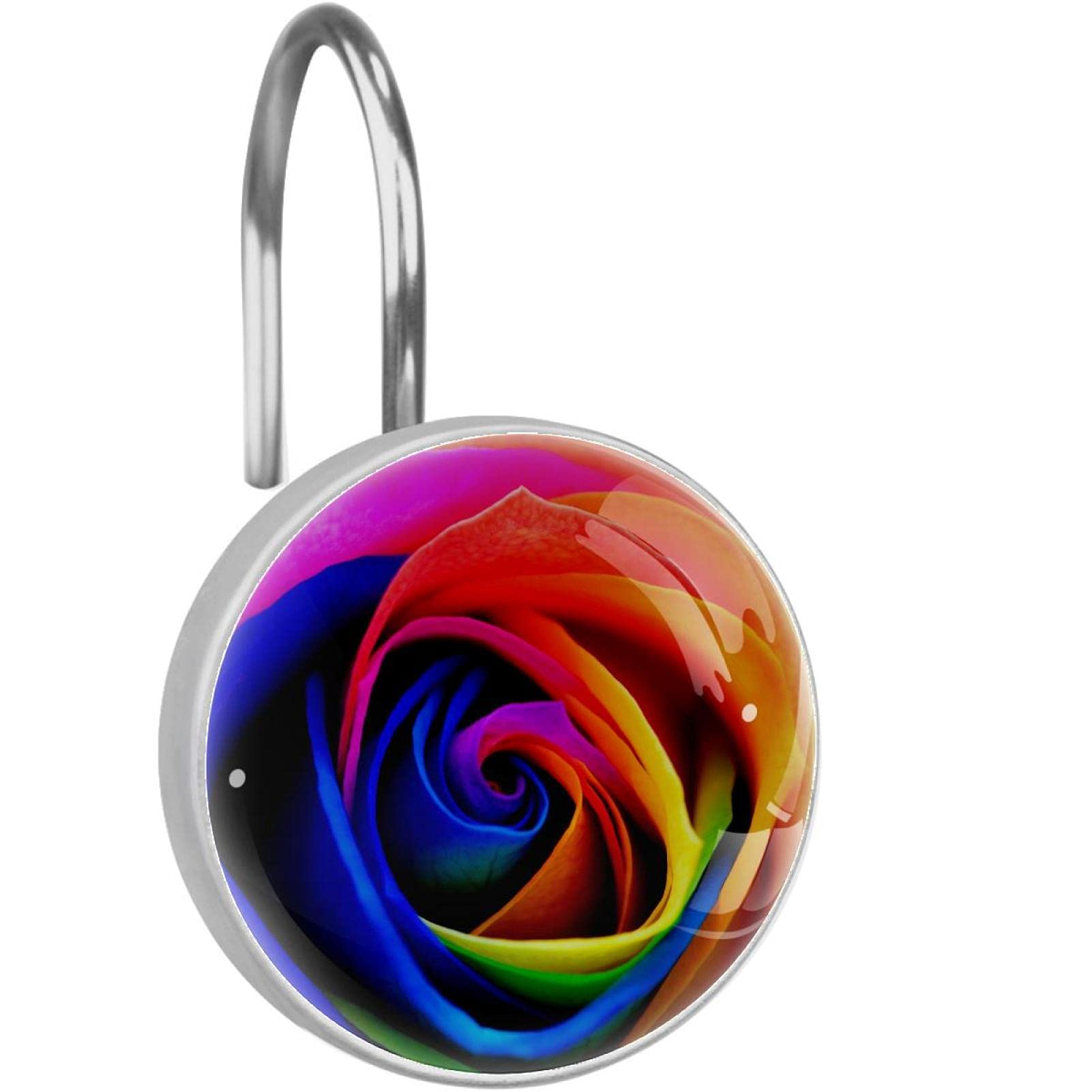 Crochets rideau de douche double glissement inox motif roses x12