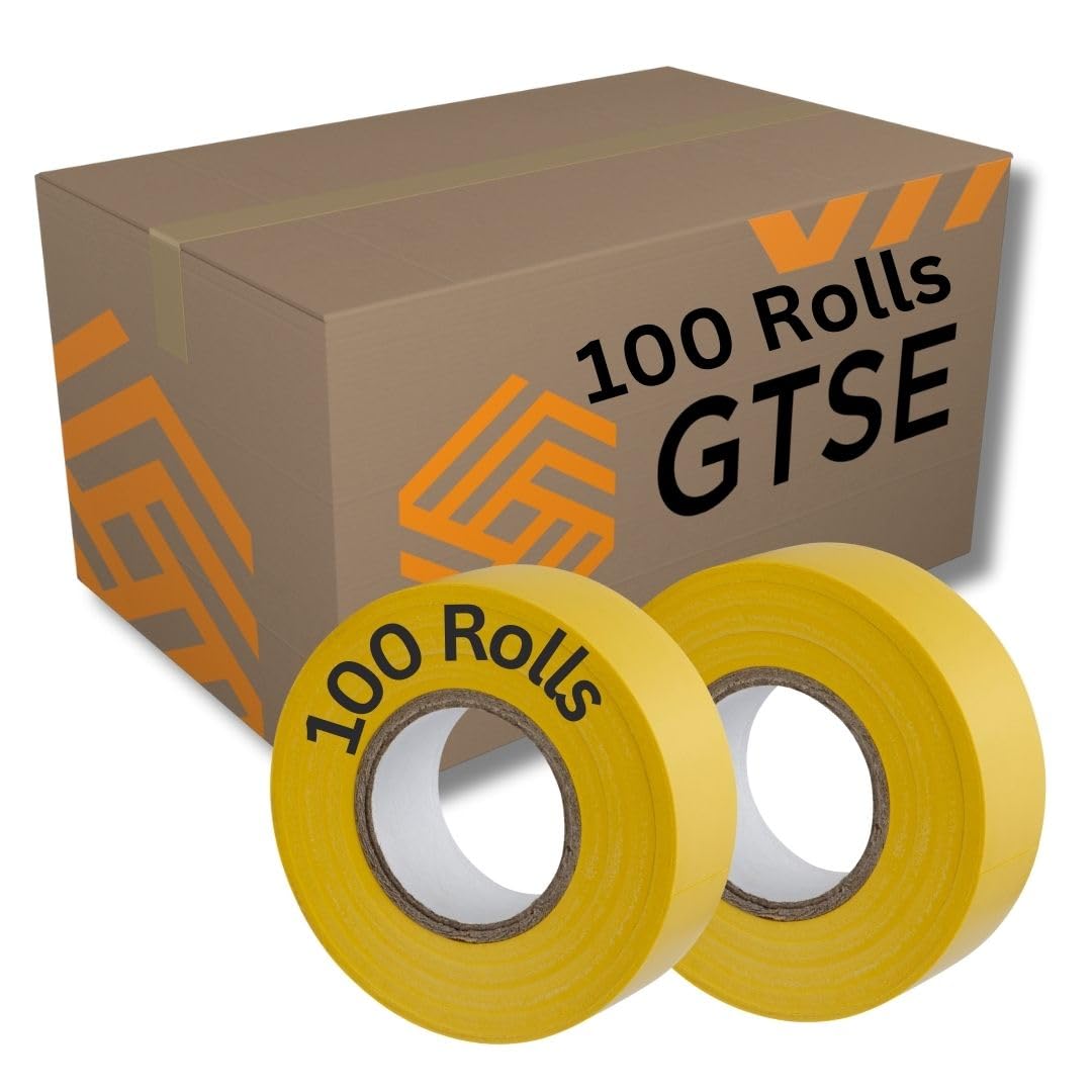 GTSE Yellow Electrical Tape, 19mm x 20m, Bulk Box of 100 Rolls, Strong Self-Adhesive PVC Insulation Tape for Insulating, Repairing and Protecting Electrical Wires