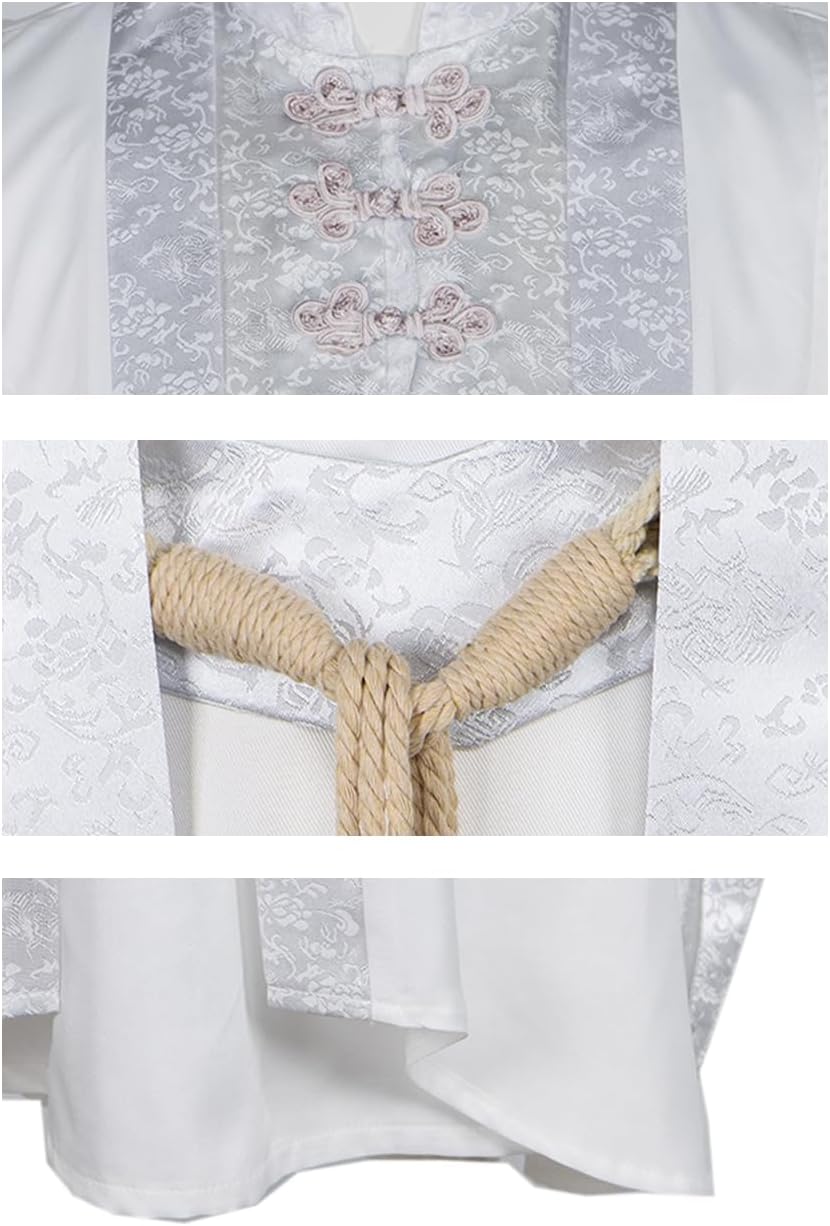 Mens Saruman Cosplay Costume Wizard Cloak Robe Suit Halloween Outfits White Coat Tunic Dress Belt Full Set