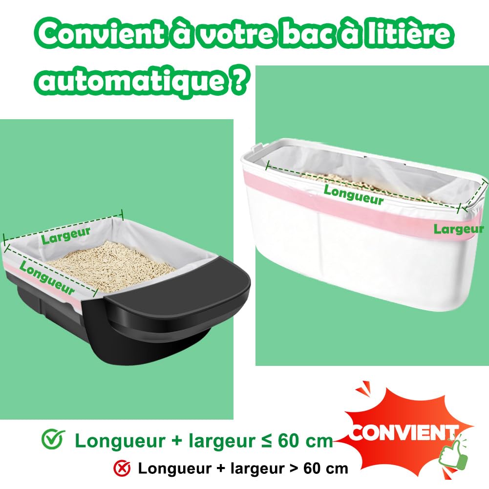SZEE 120 Sacs pour Litière Chat Autonettoyants, Sacs Poubelles pour Litiere avec Cordons de Serrage, Housses pour Litière Compatible Litter Box 3/4, Résistants aux Griffes pour Chat, 61 x 36 cm
