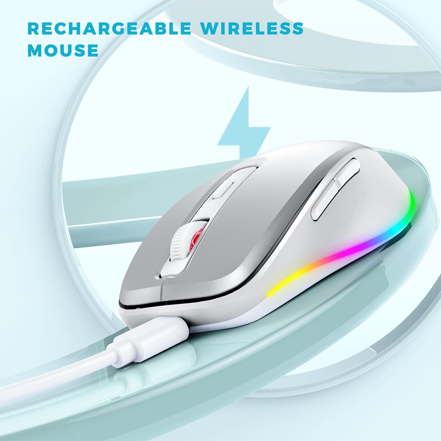 PEIOUS Wireless Mouse Jiggler - LED Wireless Mice with Build-in Mouse Mover, Rechargeable Moving Mouse for Laptop with Undetectable Random Movement Keeps Computers Awake - Silver - 4