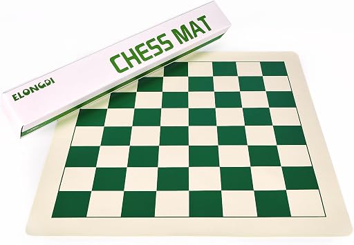ELONGDI Roll-Up Vinyl Chess Board Mat - 15.5" Chess Mat for 3-Inch King, Lightweight & Non-Slip Portable Travel Chess Board for Beginner and Kids - No Chess Pieces