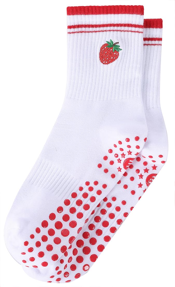 EUDOLAH Cute Yoga Socks for Women Pilates Barre Breathable Non-Slip Crew Grip Sock With Stripes Anti-friction Athletic Socks
