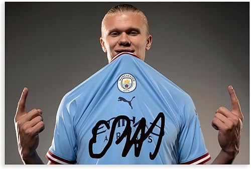 Erling Haaland - Pósteres para paredes póster de fútbol de la ciudad de hombre lienzo para dormitorio arte de pared estilo sin marco 12 x 18